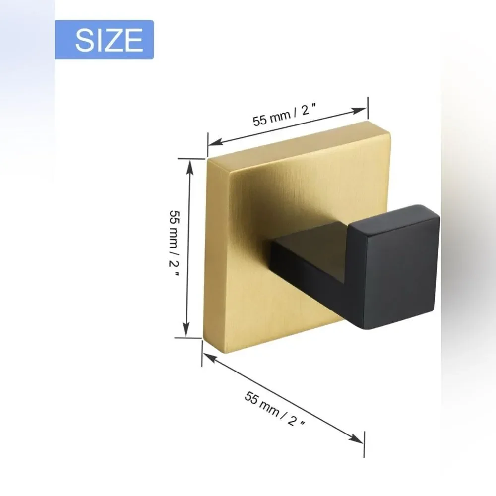 Bathroom Kitchen Robe Hook Black and Gold Wall Mount are Stainless Steel